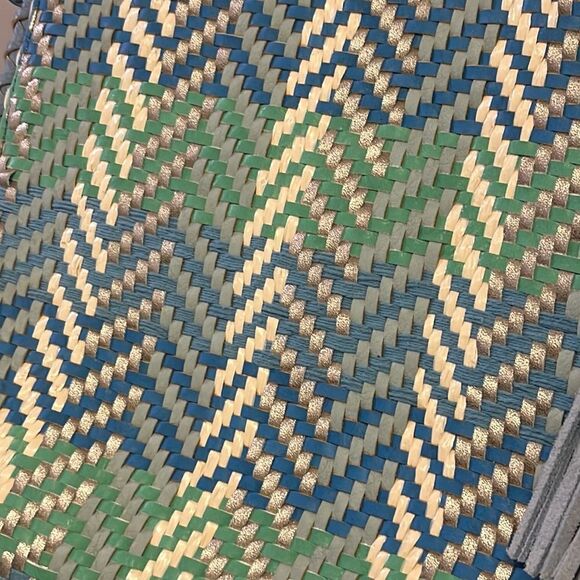 Steven by Steve Madden Blue Basketweave Shoulder Purse w/ Hanging Tassels- large - Picture 3 of 16